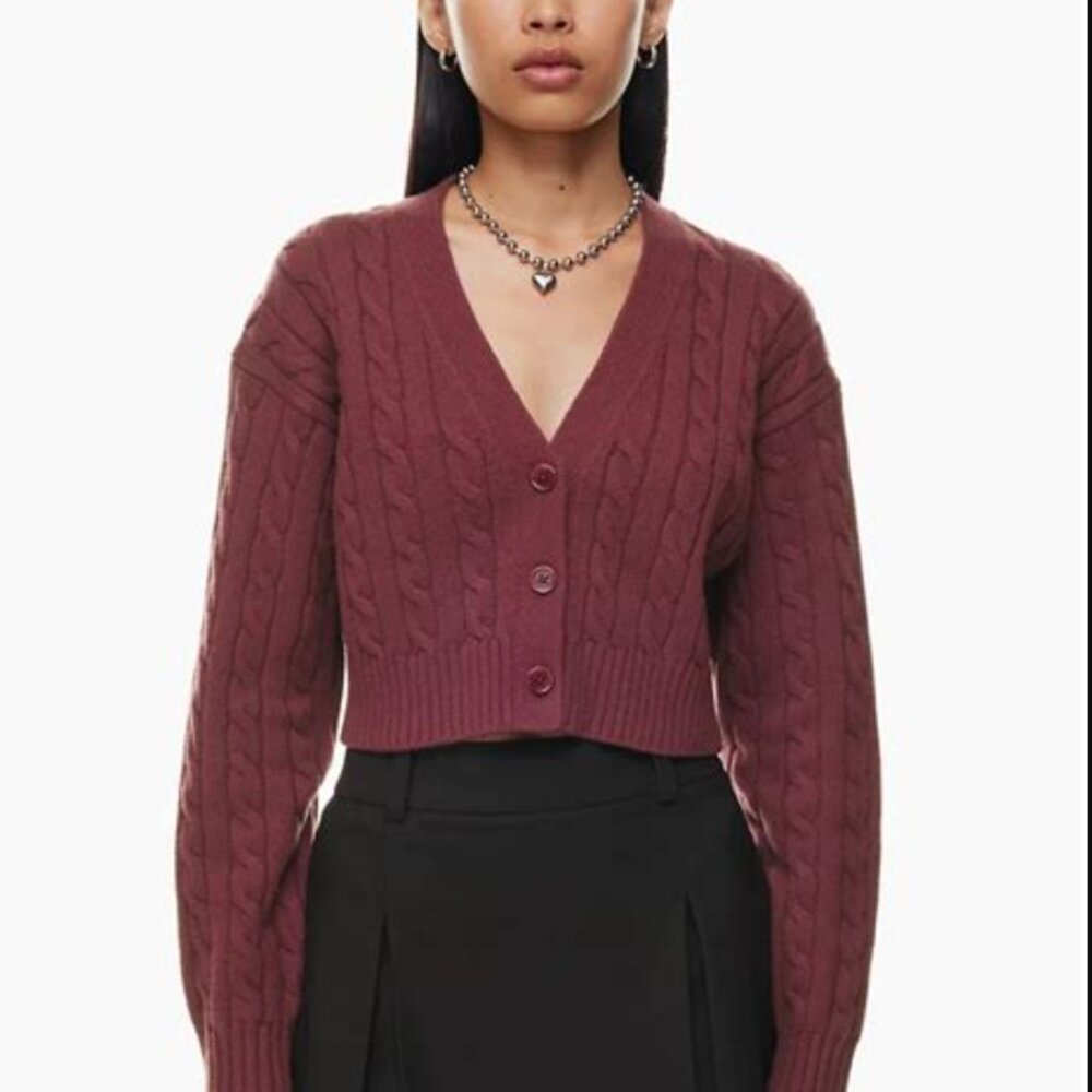 Aritzia Burgundy Cable Knit Cardigan